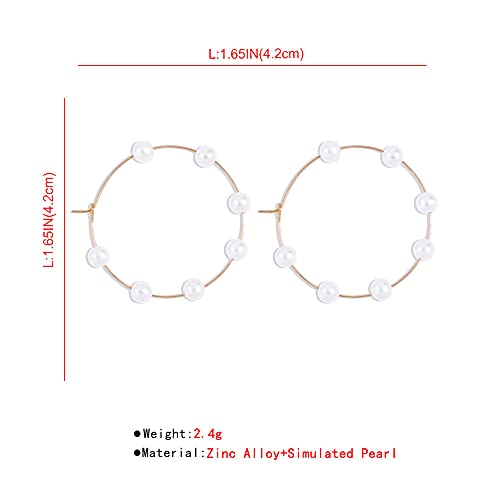 Doubnine Large Hoops Super Huge Circle Pearls Earrings Thin Dangle Gold Silver Elegant Wedding Women Accessories Jewelry Gift for Her - size: 40 mm Gold