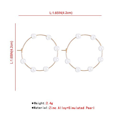Doubnine Large Hoops Super Huge Circle Pearls Earrings Thin Dangle Gold Silver Elegant Wedding Women Accessories Jewelry Gift for Her - size: 40 mm Gold