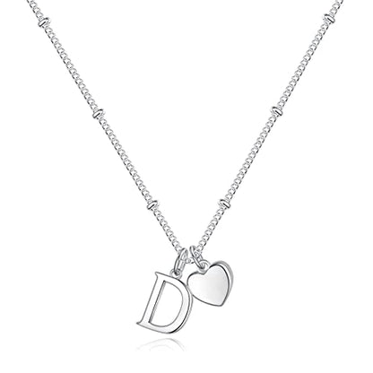Heart Initial Necklaces for Girls, Letter A-Z Silver Necklace | Silver Plated, Heart Initial Necklaces for Girls, Necklace for Women, Teen Girl Gifts, Dainty Heart Necklaces, Birthday Gifts - color: D