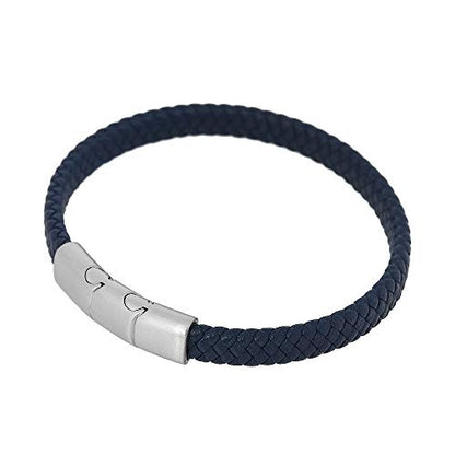 Geoffrey Beene Men's Braided Genuine Leather Bracelet with Stainless Steel Closure - color: Blue, Silver