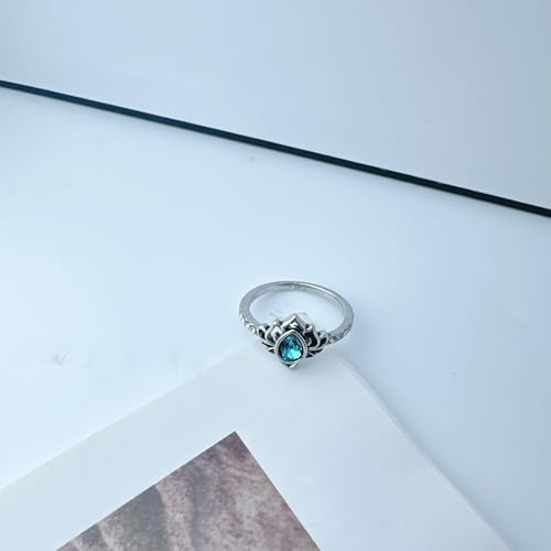 Lotus Ring for Women - Zircon Inlaid Flower Promise Ring - My Trauma Inspirational Statement Floral Jewelry Gift - color: blue