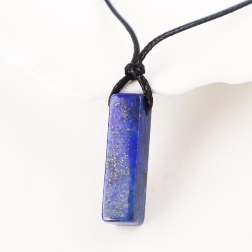 FANASY Natural Gemstone Pendant Necklace for Men Healing Crystal Pendant Adjustable Black Rope Necklace Jewelry Gifts for Women Men - color: Lapis Lazuli