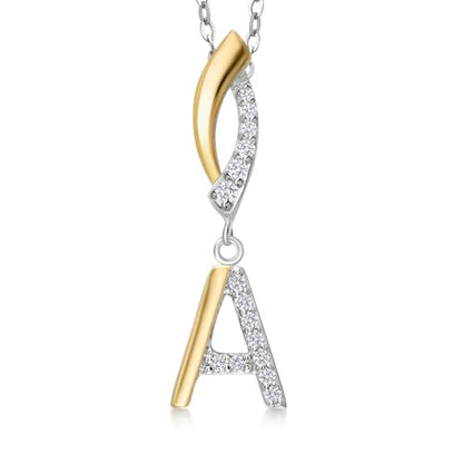 Gem Stone King Initial Pendant Necklace Letter A to Z Alphabet | 10K Yellow Gold and 925 Sterling Silver | White Lab Grown Diamond | Gift Women Mother's Day Wife Mom Girlfriend Anniversary Birthday | - style: Initial A