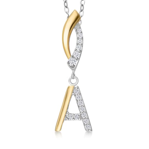 Gem Stone King Initial Pendant Necklace Letter A to Z Alphabet | 10K Yellow Gold and 925 Sterling Silver | White Lab Grown Diamond | Gift Women Mother's Day Wife Mom Girlfriend Anniversary Birthday | - style: Initial A
