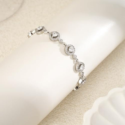Tennis Bracelet for Women 14K Gold Plated Cubic Zirconia Bracelet,Classic Crystal Tennis Bracelet, Rhinestone Delicate Bracelet Gift for Her - style: Heart Cut-White