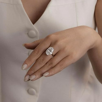 DIAMONBLISS Marilyn Monroe 10-Carat Big Solitaire Ring For Women | 14K Gold Plated 925 Sterling Silver Glamorous Cocktail Ring | 100 Facet Cubic Zirconia CZ Simulated Diamond - style: Oval 10 Carats