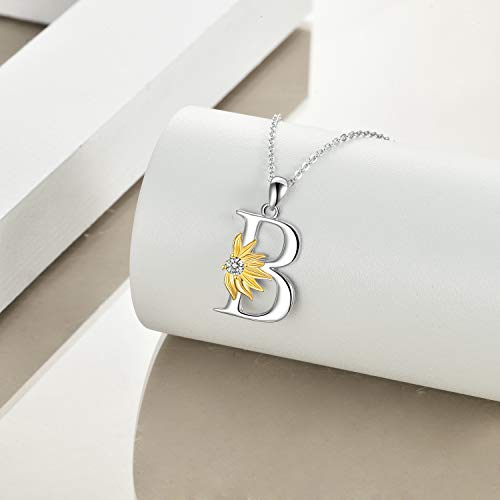 POPLYKE Initial Sunflower Necklace for Women 925 Sterling Sliver Sunflower Pendant Necklace Letter Initial Pendant Chain - style: Sunflower B