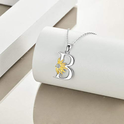POPLYKE Initial Sunflower Necklace for Women 925 Sterling Sliver Sunflower Pendant Necklace Letter Initial Pendant Chain - style: Sunflower B