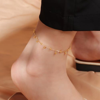 Dainty Gold Anklets for Women Stainless Steel Simple Ankle Bracelets Summer Beach Foot Chain Jewelry Gift - color: Bead Charm