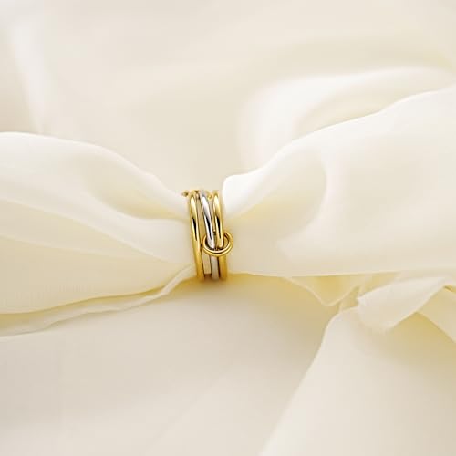 AllenCOCO 14K Gold Plated Stackable Rings, 3 Ring Set with CZ Cubic Zirconia, Gold & Silver Stacked, Interlocking Band for Women Statement