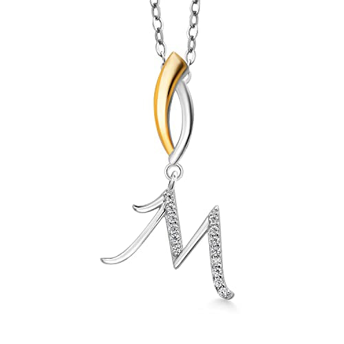 Gem Stone King Initial Pendant Necklace Letter A to Z Alphabet | 925 Sterling Silver | White Moissanite | Gift Women Mother's Day Christmas Wife Mom Girlfriend Anniversary Birthday | By Keren Hanan - style: Initial M