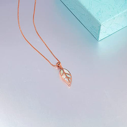 CiNily Opal Leaf/Flower Pendant Necklace for Women Silver Plated Jewelry Gift - color: Pink
