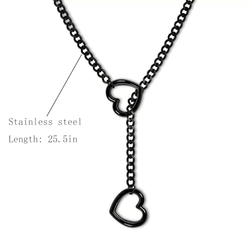 Choker Necklace for Women Gothic Goth Stainless Steel Slip Chain Chunky Long Drop Mens Punk Necklace Jewelry Gift - style: Black Heart