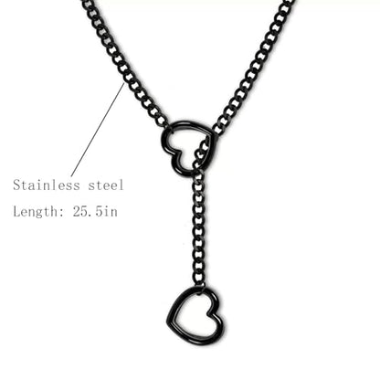 Choker Necklace for Women Gothic Goth Stainless Steel Slip Chain Chunky Long Drop Mens Punk Necklace Jewelry Gift - style: Black Heart