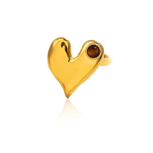 Western Captivating Tiger's Eye Stone Ring,Solitaire 8 * 10mm Oval Cut Gemstone 18K Gold Plated Stack 13mm Wide Ribbed Texture Band Statement Ring for Women - style: Tiger's Eye O
