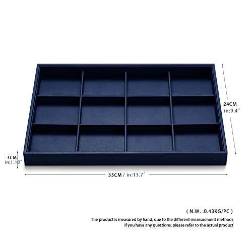 Oirlv Stackable Premium Leather Jewelry Trays 12 Grid Jewelry Drawer Organizer Trays Bracelet Earrings Watches Showcase Display Organizer | 12 Divided Compartments,Stackable Storage,Drawer-Friendly Design,Watch and Bracelet Organization,13.8×9.5Inch - col
