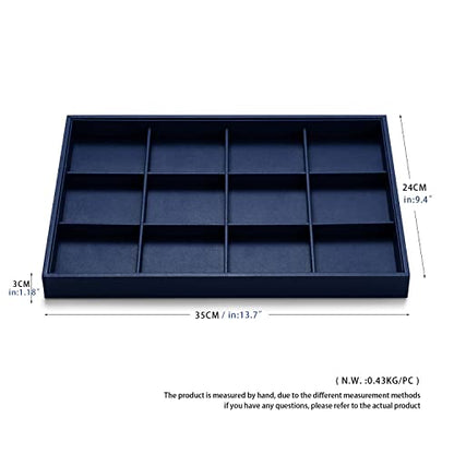Oirlv Stackable Premium Leather Jewelry Trays 12 Grid Jewelry Drawer Organizer Trays Bracelet Earrings Watches Showcase Display Organizer | 12 Divided Compartments,Stackable Storage,Drawer-Friendly Design,Watch and Bracelet Organization,13.8×9.5Inch - col