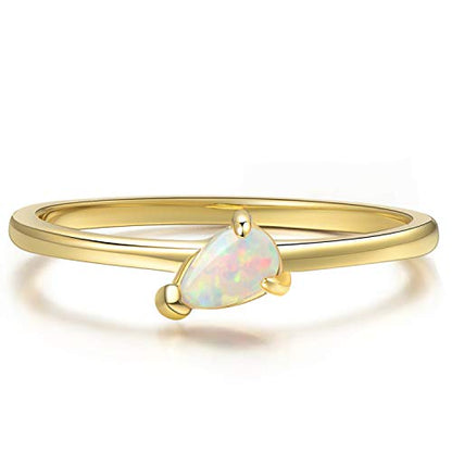 BLOSSOM & HUE Minimalist Opal Stacking Ring Pear Shaped Gold Opal Ring