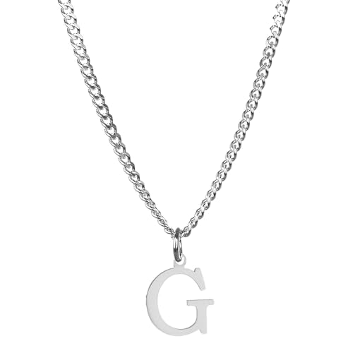Men’s Minimal Initial Necklace, Stainless Steel Gold Silver Tone 26 Letters Pendant Necklace for Men Women 3.5mm Cuban Chain Waterproof - style: G