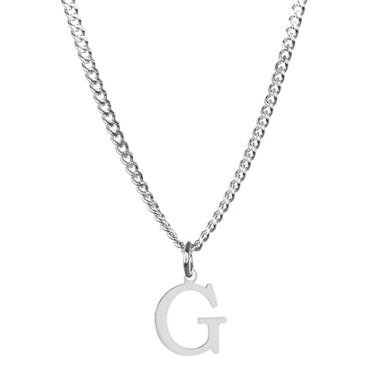 Men’s Minimal Initial Necklace, Stainless Steel Gold Silver Tone 26 Letters Pendant Necklace for Men Women 3.5mm Cuban Chain Waterproof - style: G