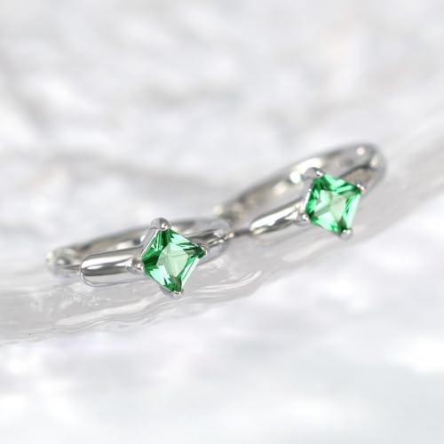 316L Surgical Steel Birthstone Hoop Earrings for Women | Lightweight, 5A Cubic Zirconia, Hypoallergenic, Lead & Nickel Free, 8mm Huggie Hoops - color: Silver: 05. May (Emerald)