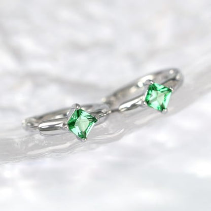 316L Surgical Steel Birthstone Hoop Earrings for Women | Lightweight, 5A Cubic Zirconia, Hypoallergenic, Lead & Nickel Free, 8mm Huggie Hoops - color: Silver: 05. May (Emerald)