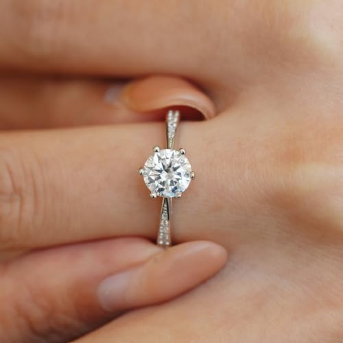 LUSHE Moissanite Engagement Ring 1-2CT D Color VVS1 Clarity 925 Sterling Silver with 18K White Gold Plated Solitaire Moissanite Wedding Promise Rings for Women - color: 003-1 Carat