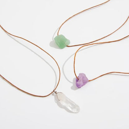 Crystal Holder Necklace for Women Natural Gemstone Crystal Pendant Necklace Handmade Boho Sun Necklace Summer Beach Jewelry Accessories - color: Purple