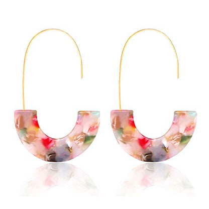 Acrylic Earrings Statement Tortoise Hoop Earrings Resin Wire Drop Dangle Earrings Fashion Jewelry For Women - color: Floral