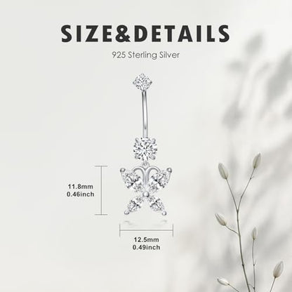 Belly Button Rings 925 Sterling Silver Belly Piercing Jewelry Hypoallergenic Navel Rings Gifts for Women - style: Butterfly