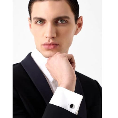 Cuff Links Mens Personalized Classic Round Cufflink Wedding Shirts Cufflinks for Men Jewelry Gifts - style: Silver with black