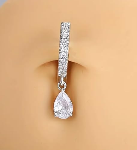 MODRSA Dangle Belly Button Ring Dangling Silver Gold Dangly Belly Piercing Jewelry Hypoallergenic Surgical Steel Butterfly Flower Navel Rings for Women Clicker Navel Piercings Pink - color: B1-Dangle Trendy 2pcs -silver