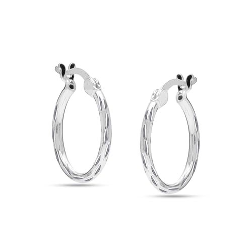 LeCalla 925 Sterling Silver Hoop Earrings for Women | Lightweight Classic Diamond-Cut Textured Hoop Earring | Women's Earring Hoops Size 20/25/30/35/40MM - color: 20MM / Tube-2mm