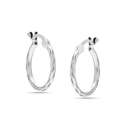 LeCalla 925 Sterling Silver Hoop Earrings for Women | Lightweight Classic Diamond-Cut Textured Hoop Earring | Women's Earring Hoops Size 20/25/30/35/40MM - color: 20MM / Tube-2mm