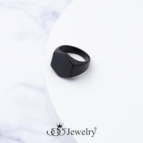 555Jewelry Stainless Steel Solid Plain High Polish Round Signet Ring for Men - color: Hexagon Black