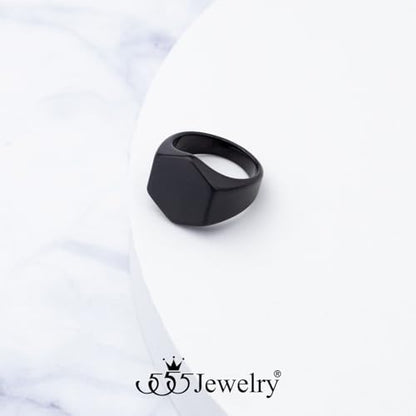 555Jewelry Stainless Steel Solid Plain High Polish Round Signet Ring for Men - color: Hexagon Black