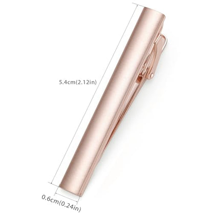 HONEY BEAR 2.12" Standard Tie Clip Bar 3-Piece Set for Men Wedding Business | Classic Minimalist, Steel-Plated Copper Base, Gift-Boxed, Thickened, Rounded Corners, Easy to Slide On, No Snag or Wrinkle - style: Rose Gold Brushed Vertical with box