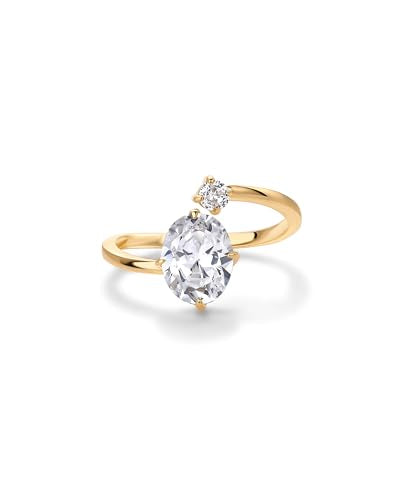 PAVOI 14K Yellow Plated Toi Et Moi 3CT Cushion Cut Cubic Zirconia Stone Wraparound Engagement Promise Ring for Women - Statement Ring - color: Yellow Gold, size: 8, style: Oval Cut