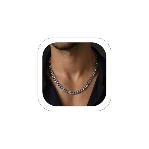 Stainless Steel Mens Cuban Link Chains, Daily Wear Hip Hop Miami Necklace | 3/6/9/12mm Silver/Gold Plated/Black necklace with Gift Box, No Tarnish, Sweatproof & Waterproof, Hypoallergenic Men Chains - color: 6mm-stainless, size: 22 inch