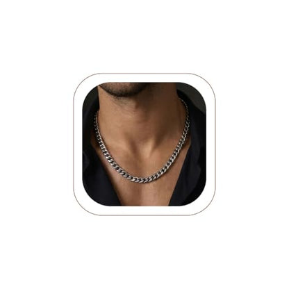 Stainless Steel Mens Cuban Link Chains, Daily Wear Hip Hop Miami Necklace | 3/6/9/12mm Silver/Gold Plated/Black necklace with Gift Box, No Tarnish, Sweatproof & Waterproof, Hypoallergenic Men Chains - color: 6mm-stainless, size: 22 inch