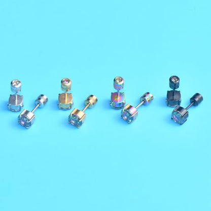 Titanium Flat Back Surgical Stainless Steel Stud Earrings for Women Men,Birthstone Stud Earrings Hypoallergenic Double Side 5A Cubic Zirconia Studs Jewelry 6mm - color: Colorful-Rainbow CZ