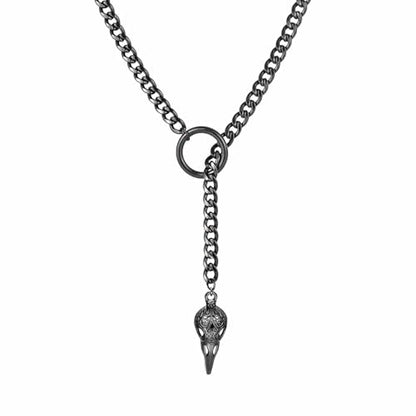 Slip Chain Choker for Women Handmade Black Stainless Steel Cuban Chain Chunky Moon Bat Raven Skull Pendant Gothic Punk Rock Collar Adjustable Lariat Y Necklace for Men - style: Raven skull