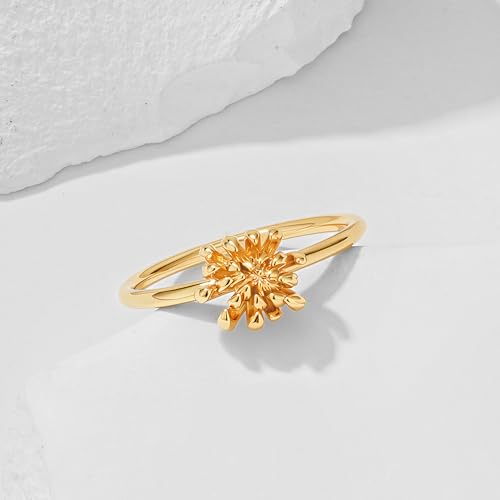 Birth Flower Stacking Ring for Women | 14K Gold Plated Brass, 12 Engraved Floral Motifs, Slim Stack-Ready Band, Available in US Sizes 5-9 - style: Nov.-Chrysanthemum