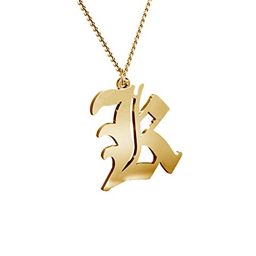 Women's Old English Initial Necklace 18K Gold Plated Stainless Steel Letter Pendant Gift - style: K