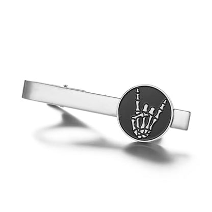 Dreamtimes Rock Skull Hand Tie Clip Halloween Shirt Tie Clips Figurine Sign Language Tie Clip Rock On Hand Gesture Stainless Steel Novelty Tie Accessory for Men - style: Style 2-S