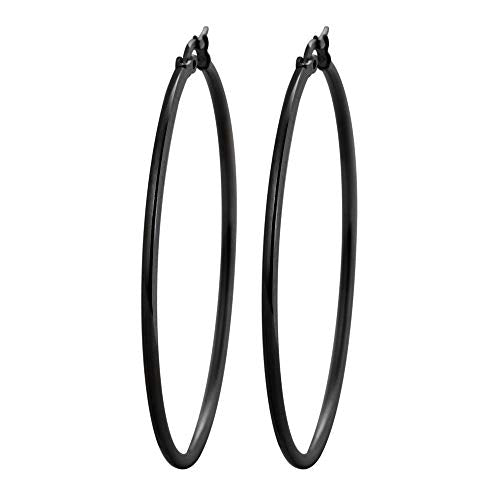 Rounded Hoops Earrings (20mm-60mm Diameter) - color: Black 50mm