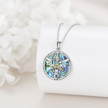 VONALA Artemis's/Poseidon's/Athena's/Weapons Necklace S925 Sterling Silver Plated Abalone Pendant Necklace for Women Men for Women Men - style: Modern