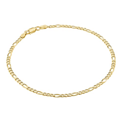 Gold Ankle Bracelets for Women Plated 925 Sterling Silver | 18K plating, Made in Italy, anti-tarnish, waterproof, anklet, 9-11 inches, curb rope figaro mariner - size: Large (11 inches)