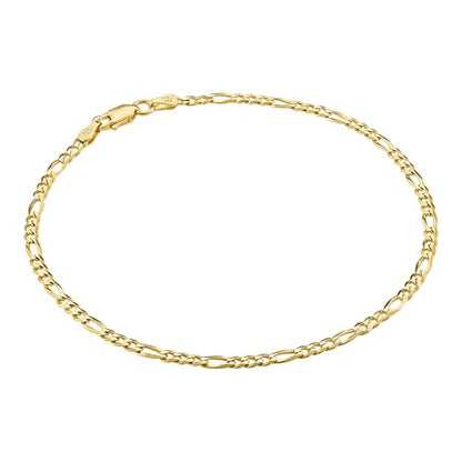 Gold Ankle Bracelets for Women Plated 925 Sterling Silver | 18K plating, Made in Italy, anti-tarnish, waterproof, anklet, 9-11 inches, curb rope figaro mariner - size: Large (11 inches)