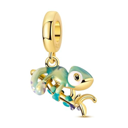 14K Gold Plated Charms for Bracelets Necklace Star Moon Cross Beads Woman | 925 Sterling Silver Charms Butterfly Cute Cat Dog Evil Eye Lucky Bracelet Beads Aesthetic Peandant Jewelry Gift for Mom - color: gold chameleon